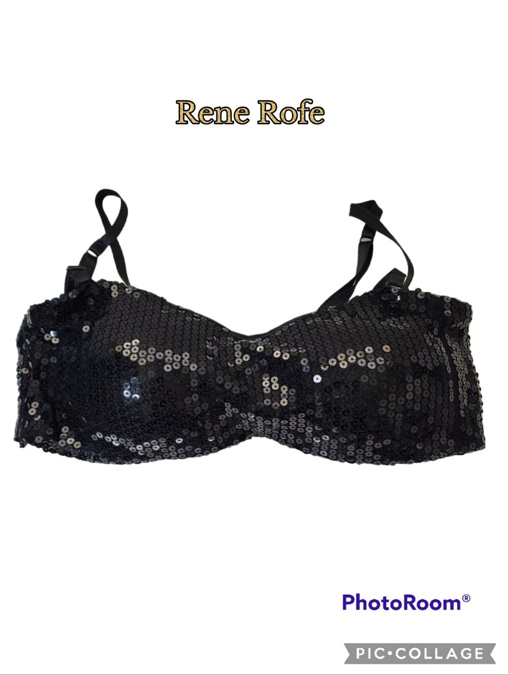 Rene Rofe Sequin bandeau bra adjustable straps removable cups size large